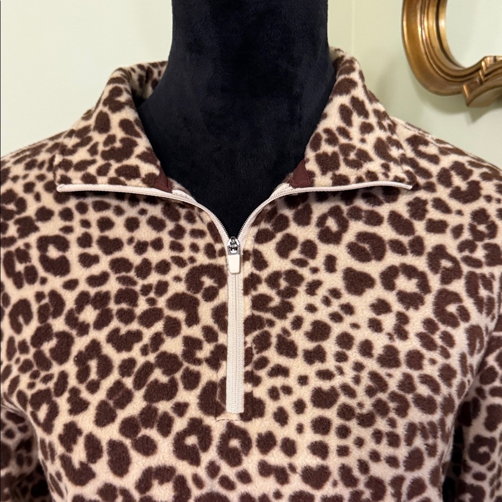 Lands' End Animal Print Quarter-Zip pull Over Fleece Jacket Size Small NWT